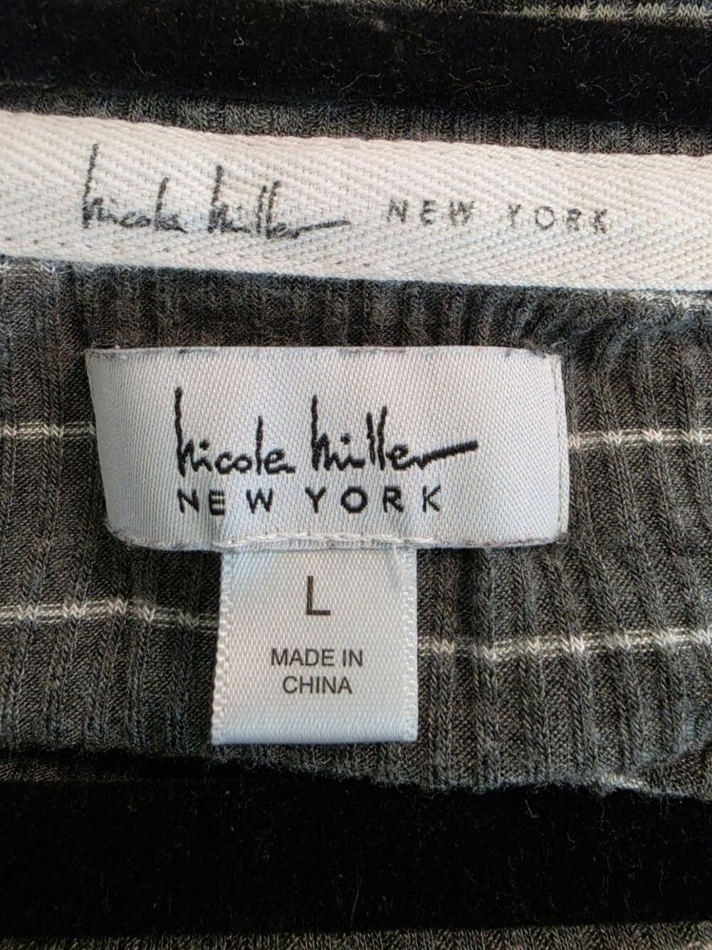 Nicole Miller NY Pajama Dress Large Gray White Striped Ribbed Sleep Shirt Tunic - Picture 5 of 8